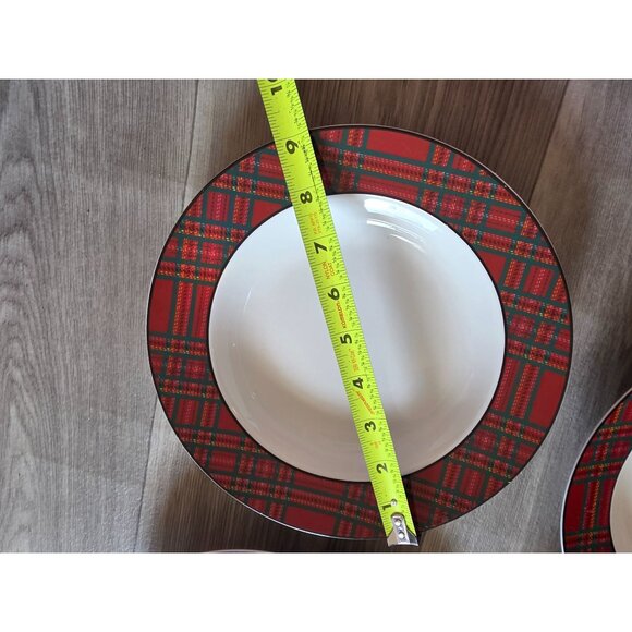 Bombay Tartan Red Plaid Soup Bowls Set Of 4  9" Diameter Dinnerware - Picture 5 of 5